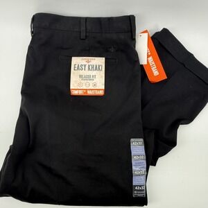Dockers Mens Easy Khaki Relaxed Fit Pleated Cuffed Black Pants 42x32 S68711